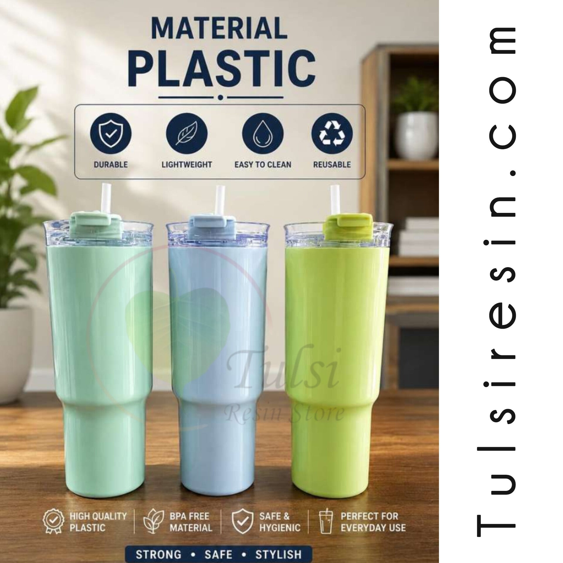 Plastic Tumbler with Straw Tulsi Resin Store