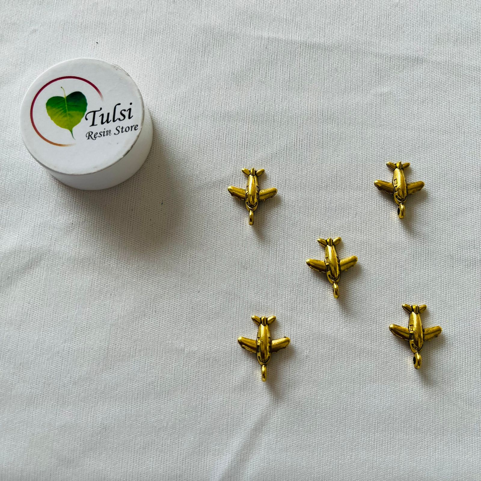 Gold Charm - Aeroplane (2pc) Tulsi Resin Store