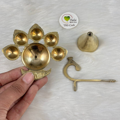 Brass Diya With Stand (03) - Panch Arti