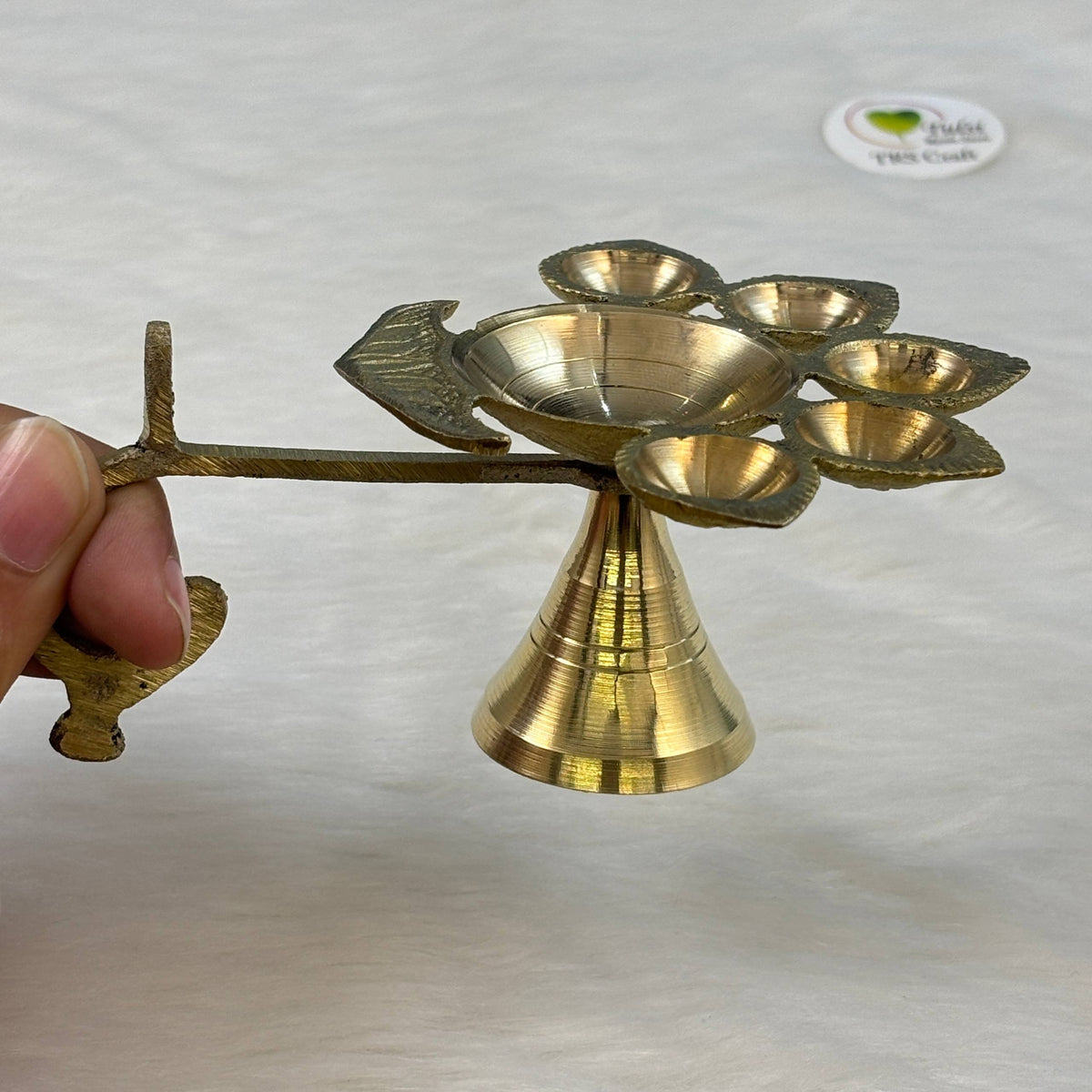 Brass Diya With Stand (03) - Panch Arti
