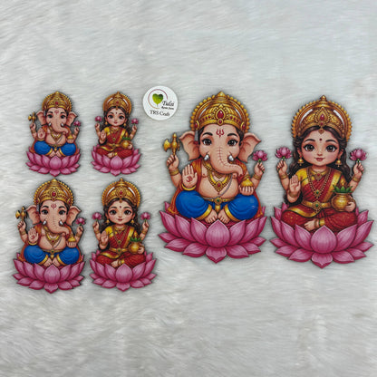 MDF Printed Ganesh & Lakshmi Ji Cutout -(A)