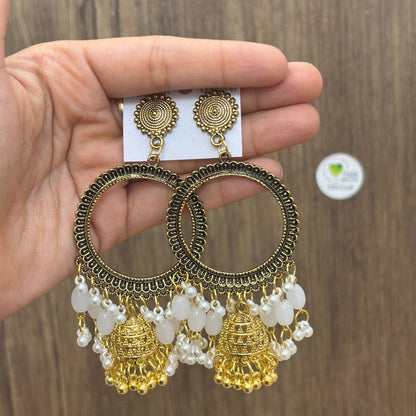 Earring Bazel / Jhumka - (K) Gold White Tulsi Resin Store