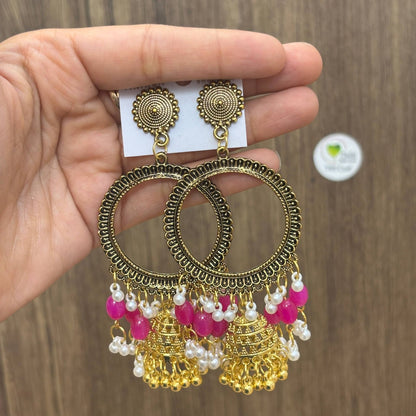 Earring Bazel / Jhumka - (K) Gold Magenta Tulsi Resin Store