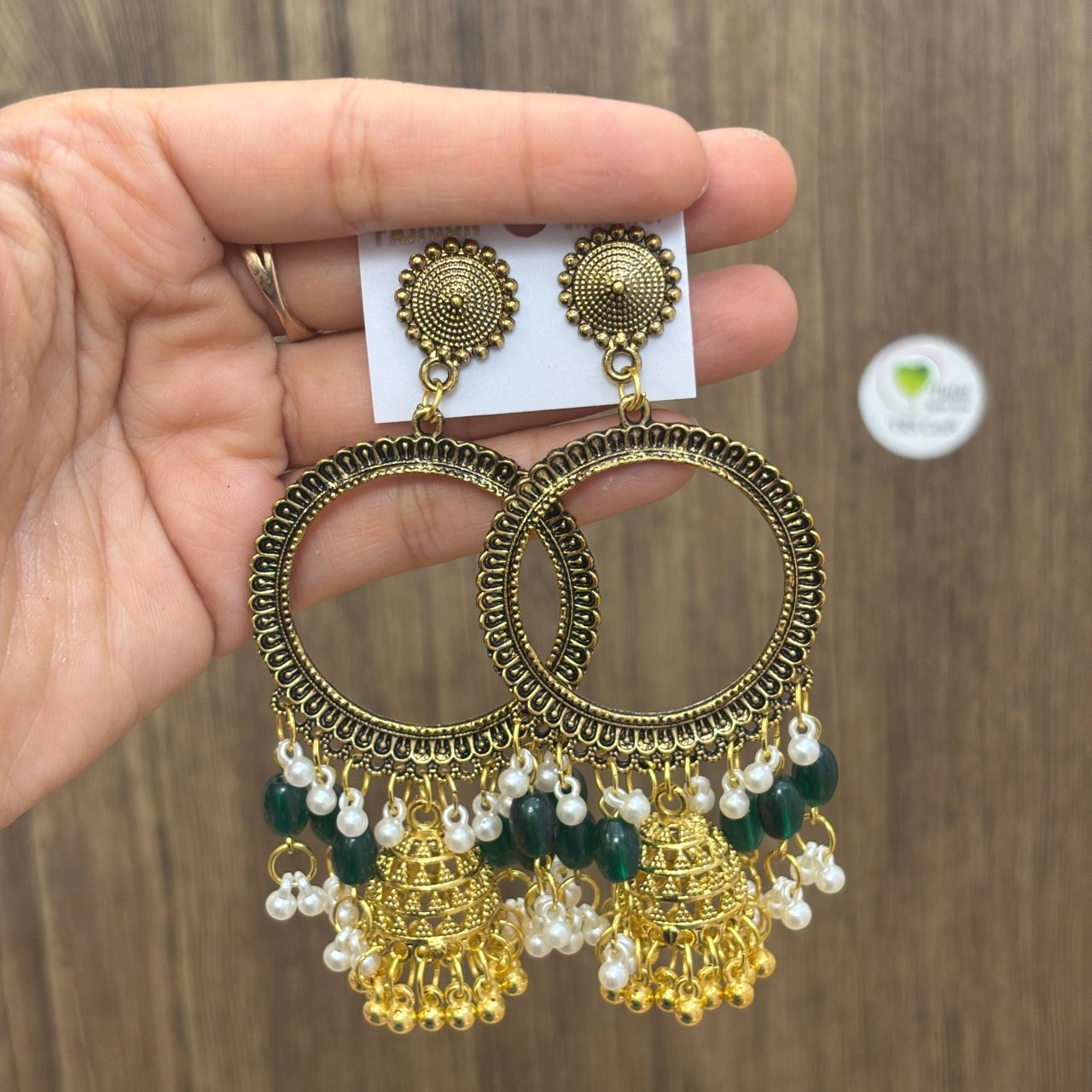 Earring Bazel / Jhumka - (K) Gold Green Tulsi Resin Store