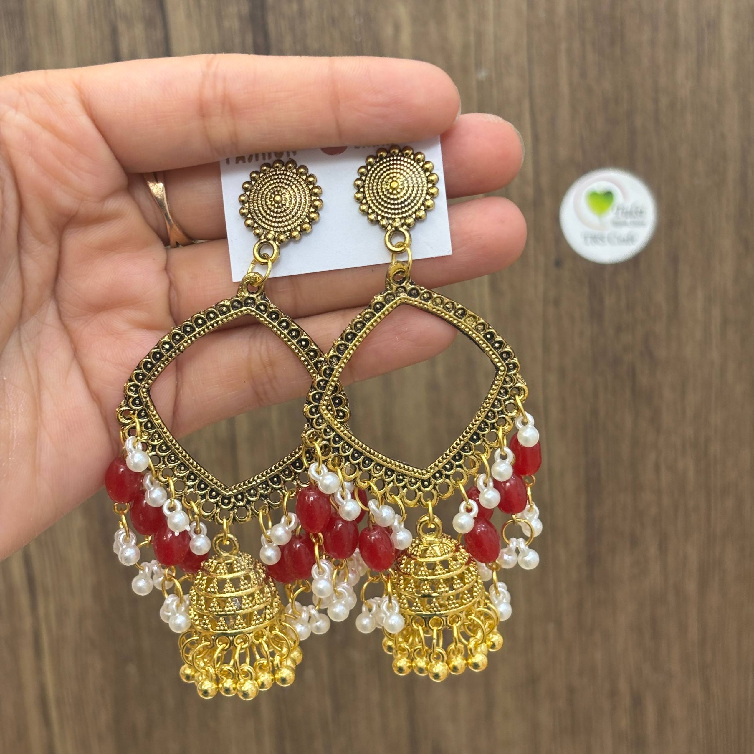 Earring Bazel / Jhumka - (L) Gold Red Tulsi Resin Store
