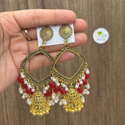 Earring Bazel / Jhumka - (L) Gold Red Tulsi Resin Store