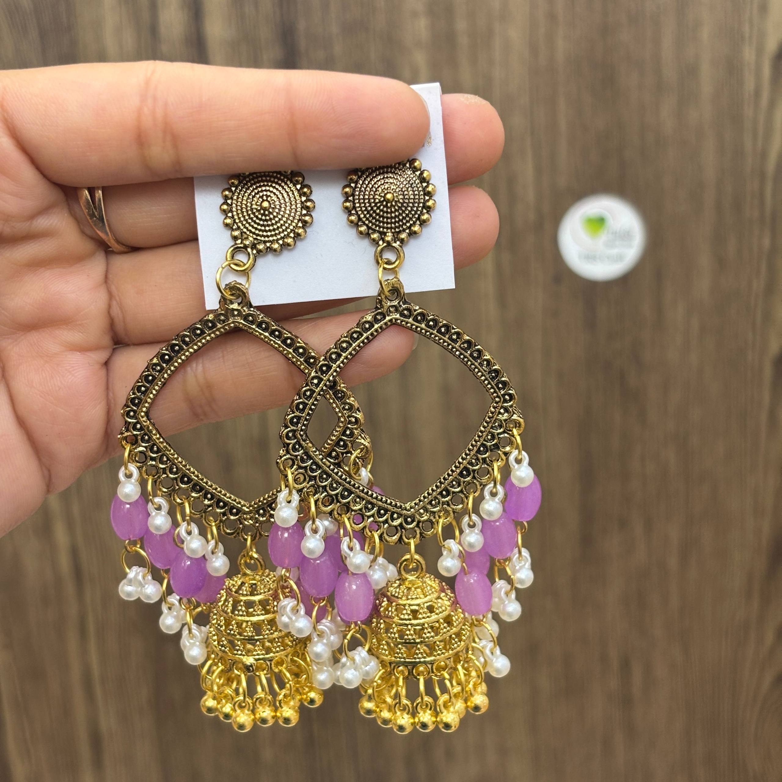 Earring Bazel / Jhumka - (L) Gold Lilac Tulsi Resin Store
