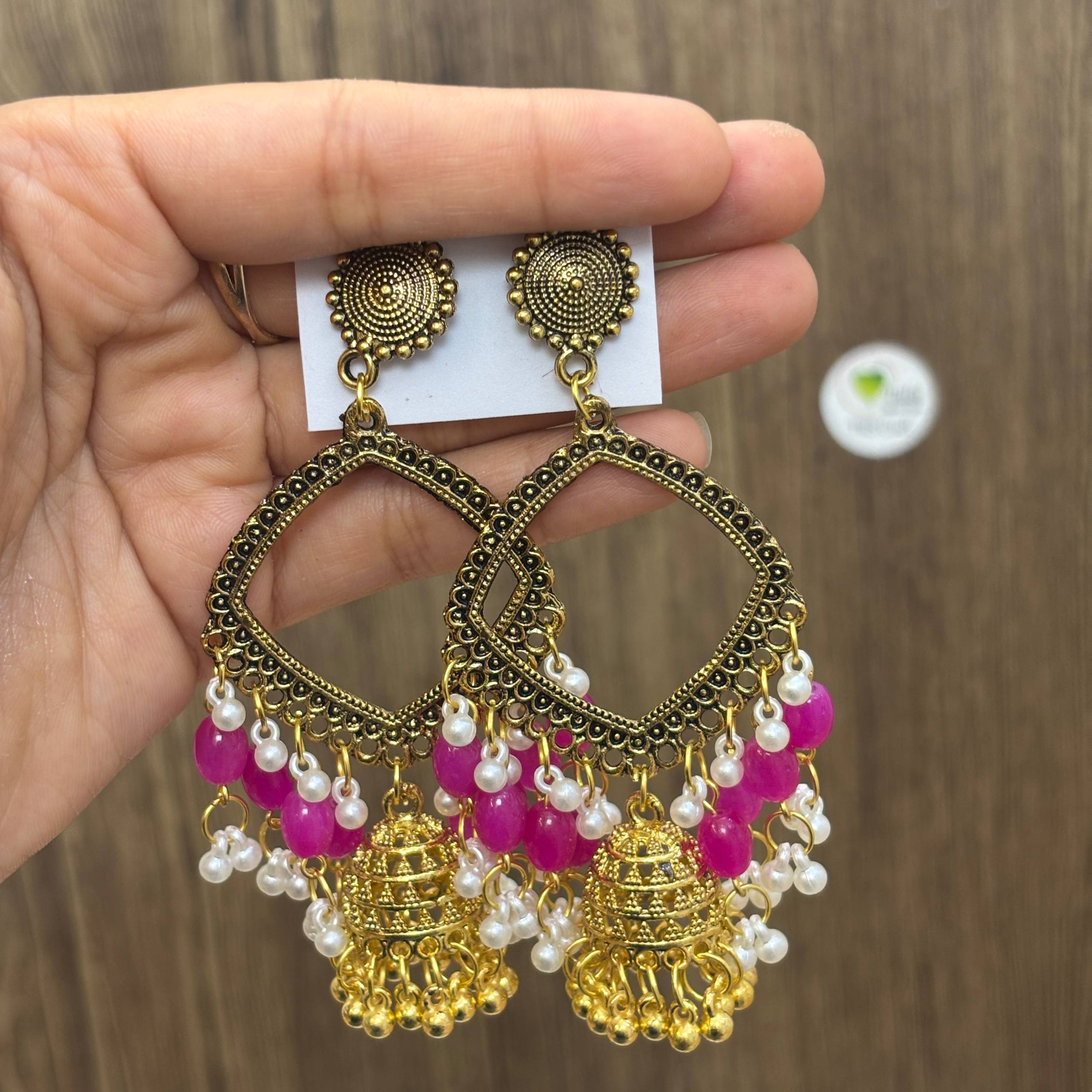 Earring Bazel / Jhumka - (L) Gold Magenta Tulsi Resin Store