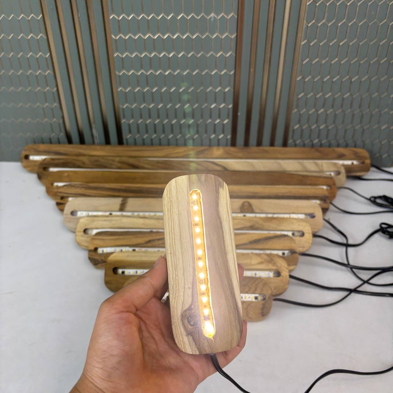 Wooden Light Lamp - Teak Wood Tulsi Resin Store