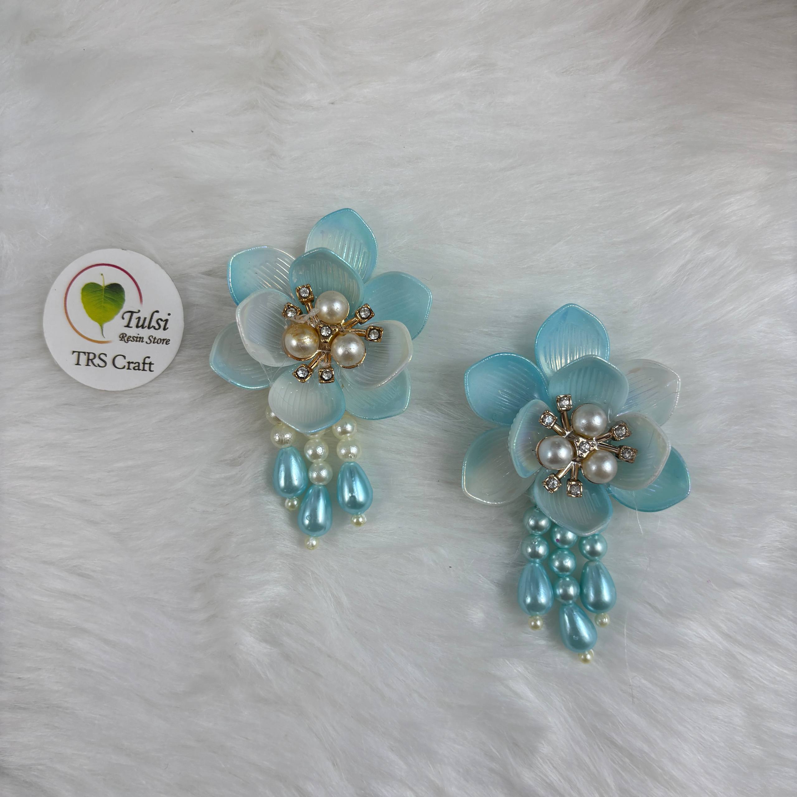 Colourful Plastic Flower (N) - With Latkan Sky Blue Tulsi Resin Store