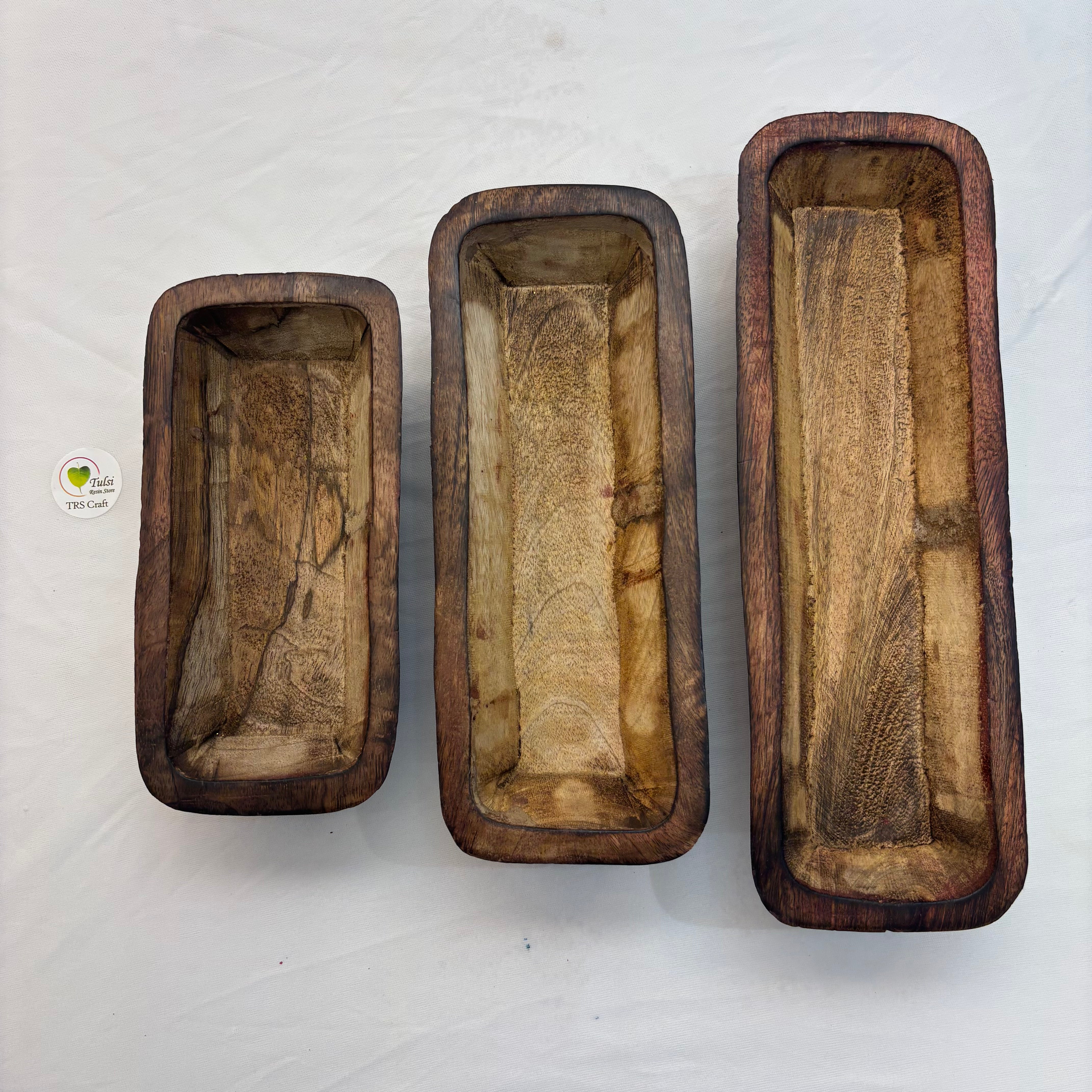 Square Edge Boat Wooden Candle Bowl