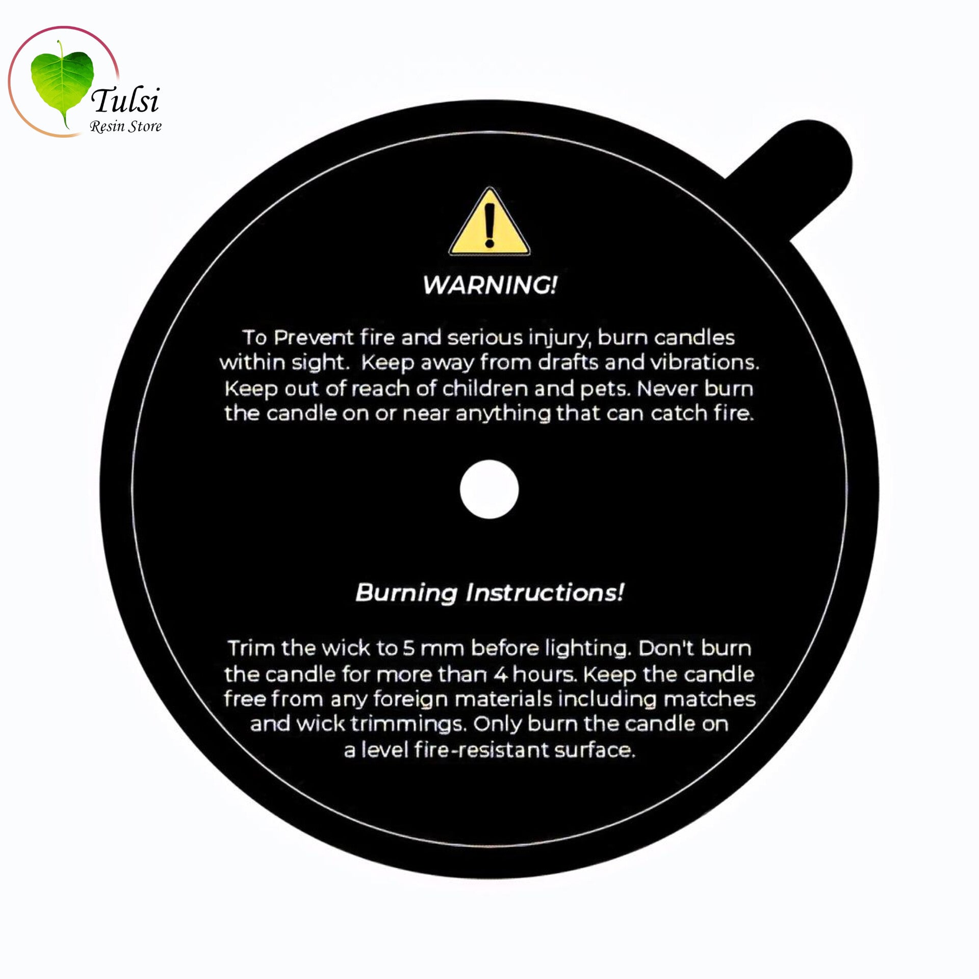 Candle Warning Label (A) - 6 Cm Black