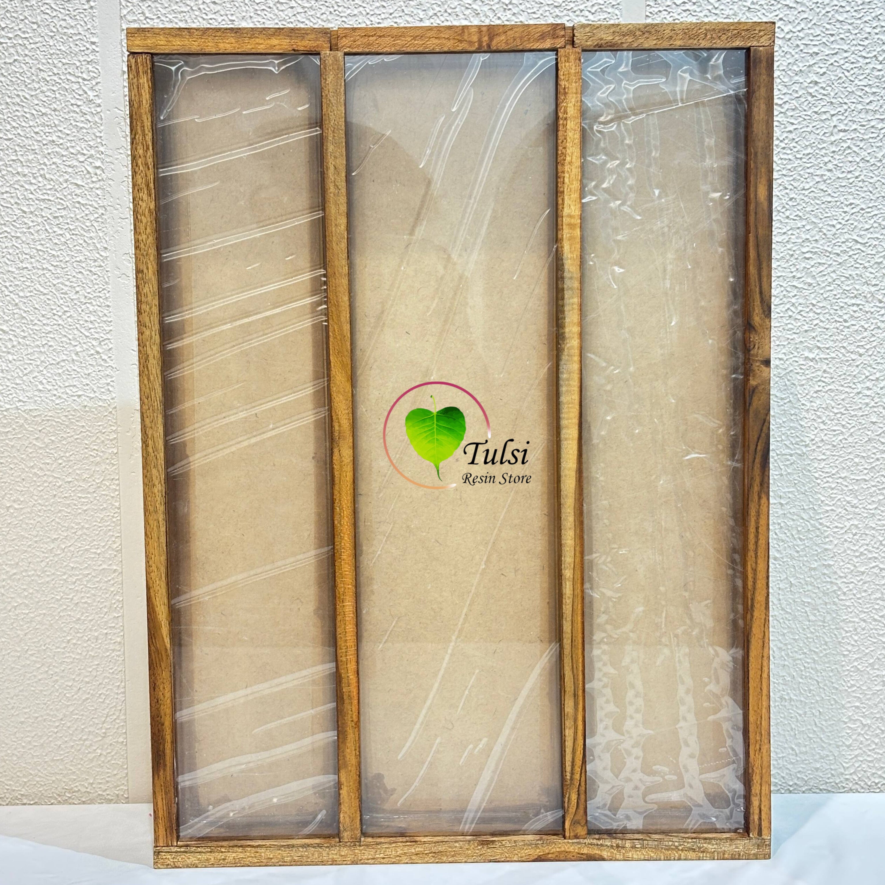 Teakwood Floating Frame (O) - 3 Partition With Acylic Slider 12" by 16" Tulsi Resin Store