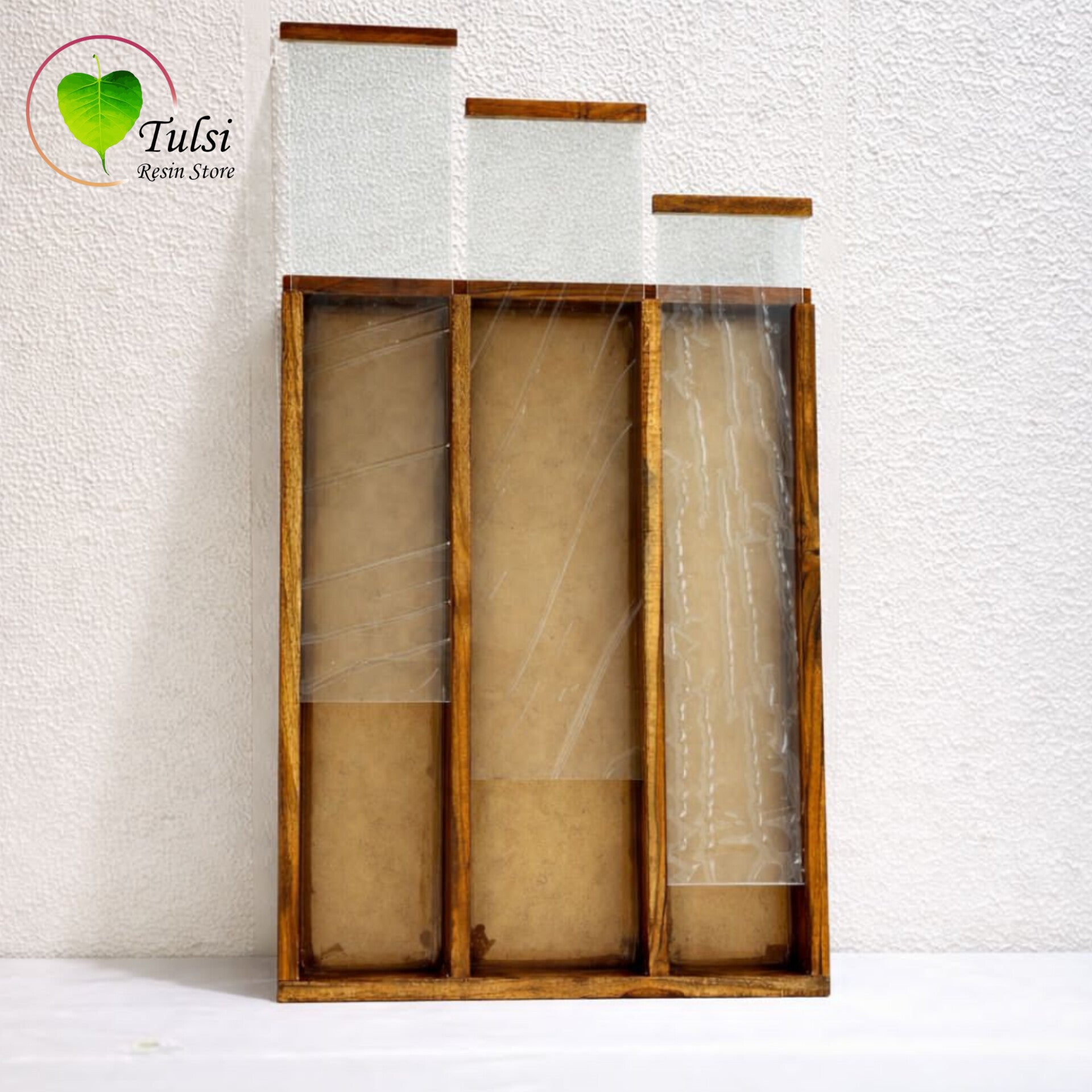 Teakwood Floating Frame (O) - 3 Partition With Acylic Slider Tulsi Resin Store