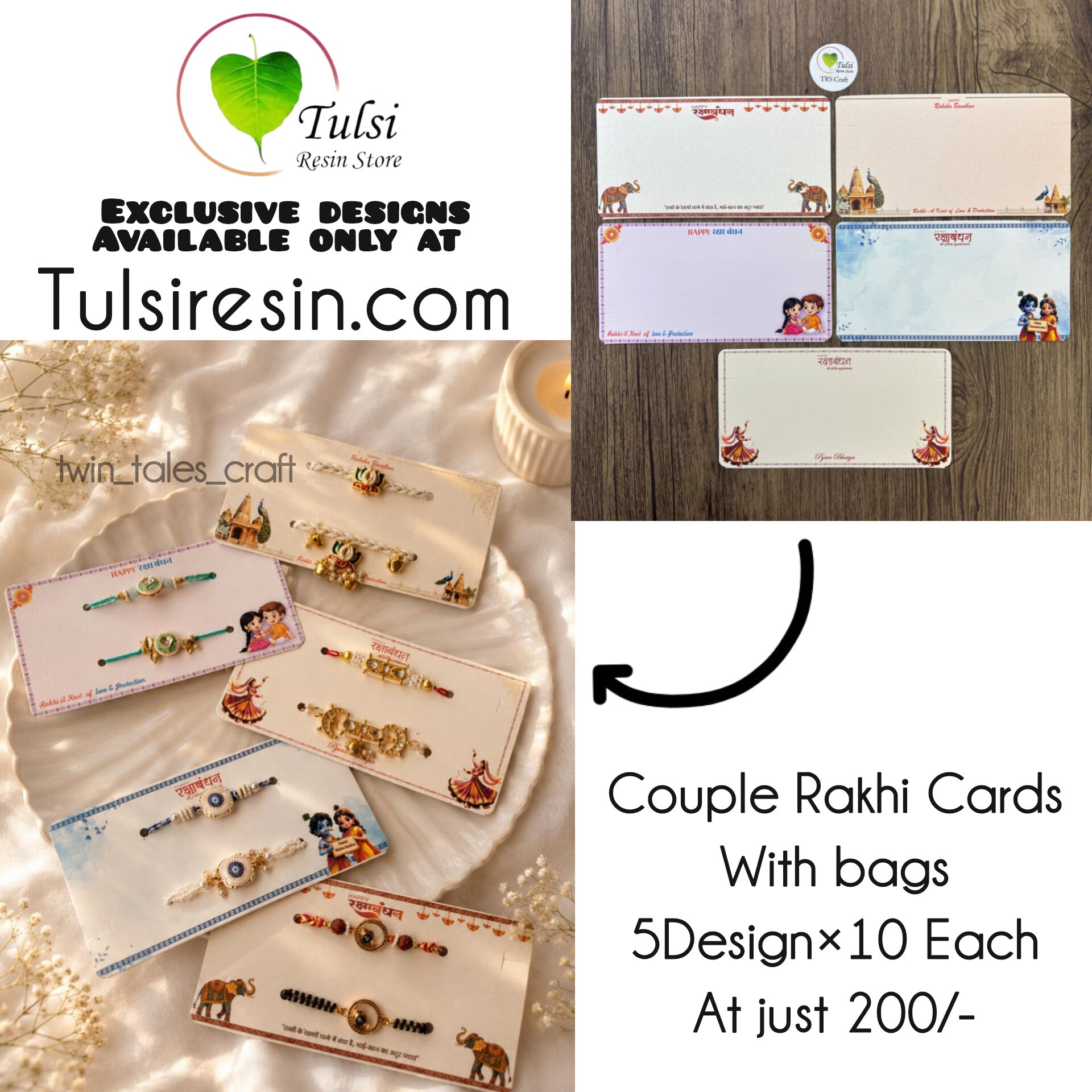 Rakhi Card With Transparent Bag Combo (D) - Couple Mix Tulsi Resin Store