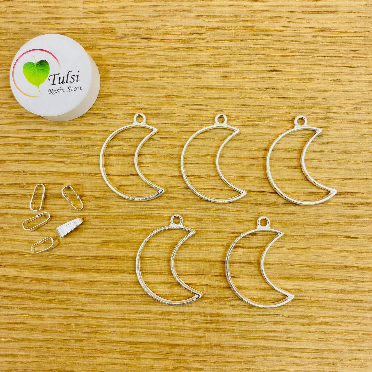 Moon Bazels With Clasp (5 Pc) - Silver - Tulsi Resin Store