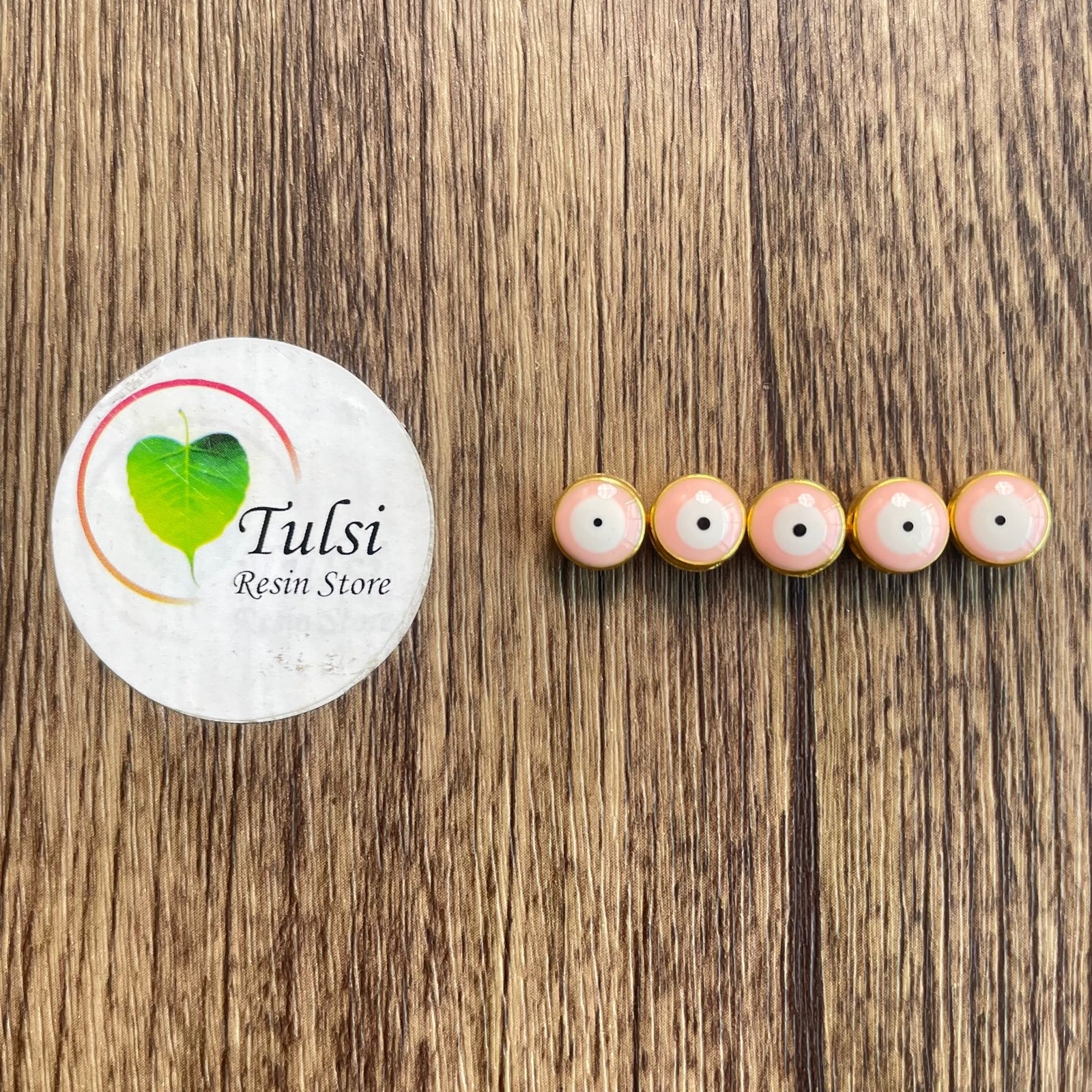 Evil Eye Beads (E) (5Pc) - Round Peach Pink Tulsi Resin Store