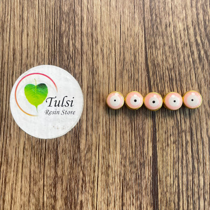 Evil Eye Beads (E) (5Pc) - Round Peach Pink Tulsi Resin Store
