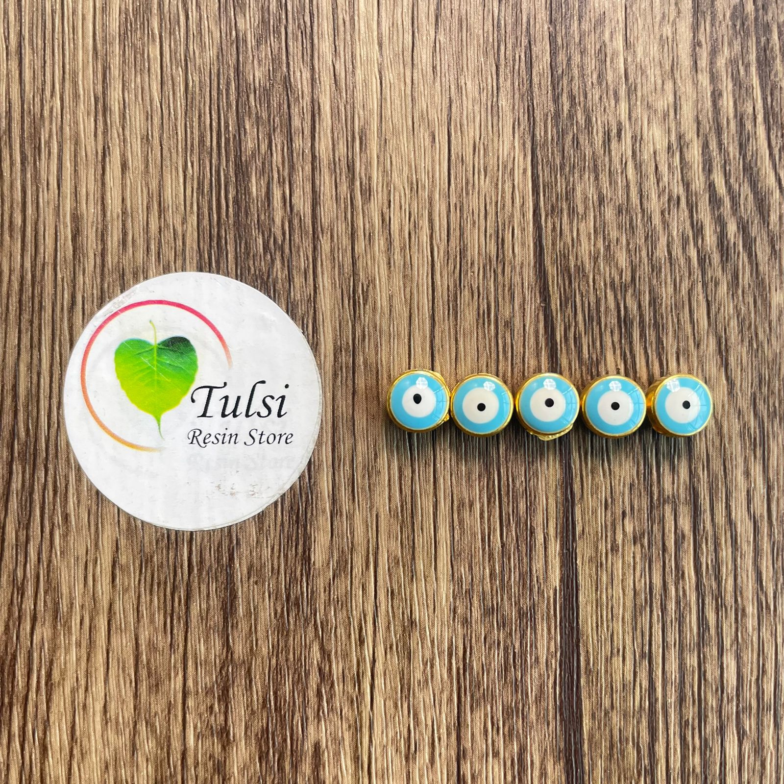 Evil Eye Beads (E) (5Pc) - Round Sky Blue Tulsi Resin Store