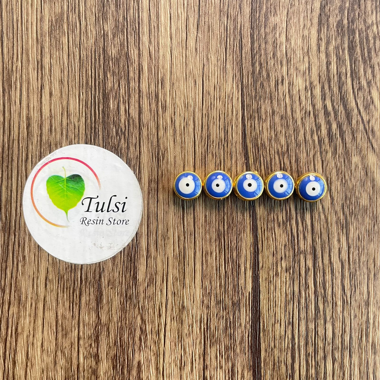 Evil Eye Beads (E) (5Pc) - Round Blue Tulsi Resin Store