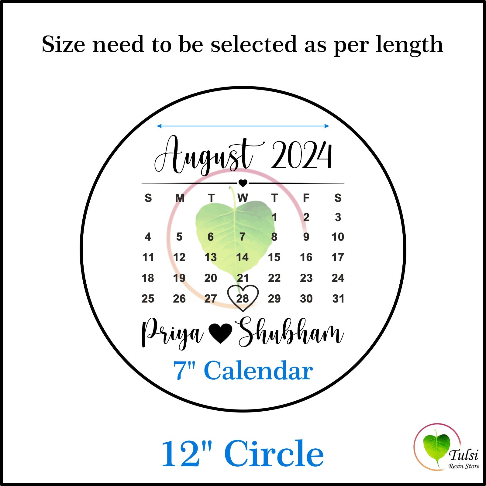 Custom Metal Sticker - Calendar 7 Inches Tulsi Resin Store