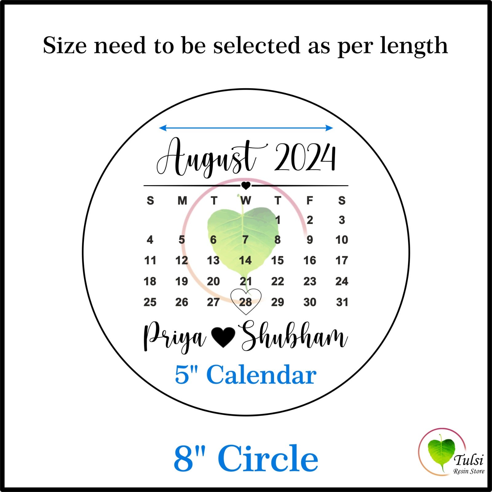 Custom Metal Sticker - Calendar 5 Inches Tulsi Resin Store