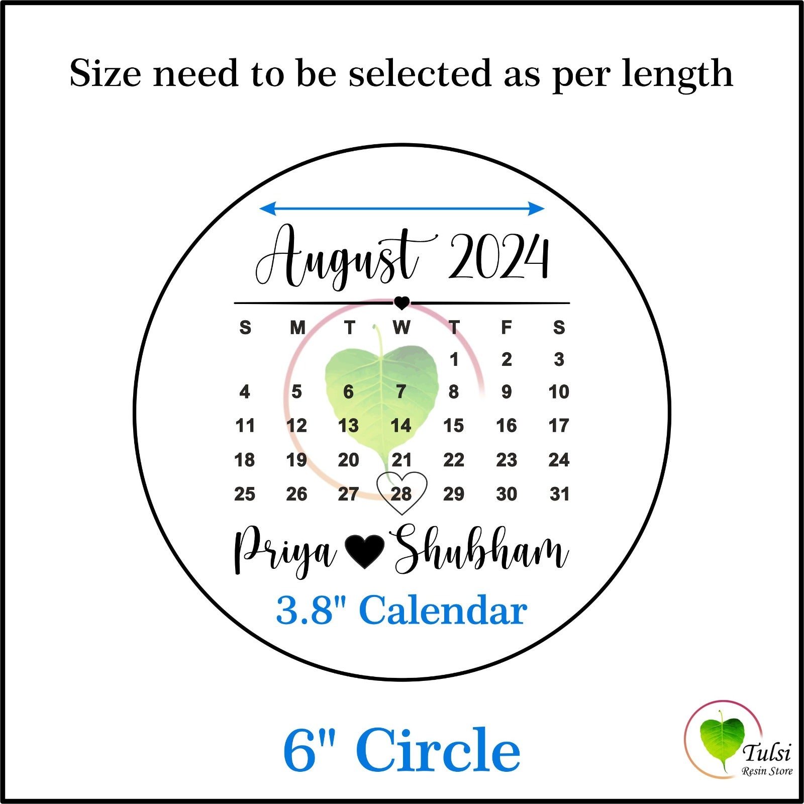 Custom Metal Sticker - Calendar 3.8 Inches Tulsi Resin Store