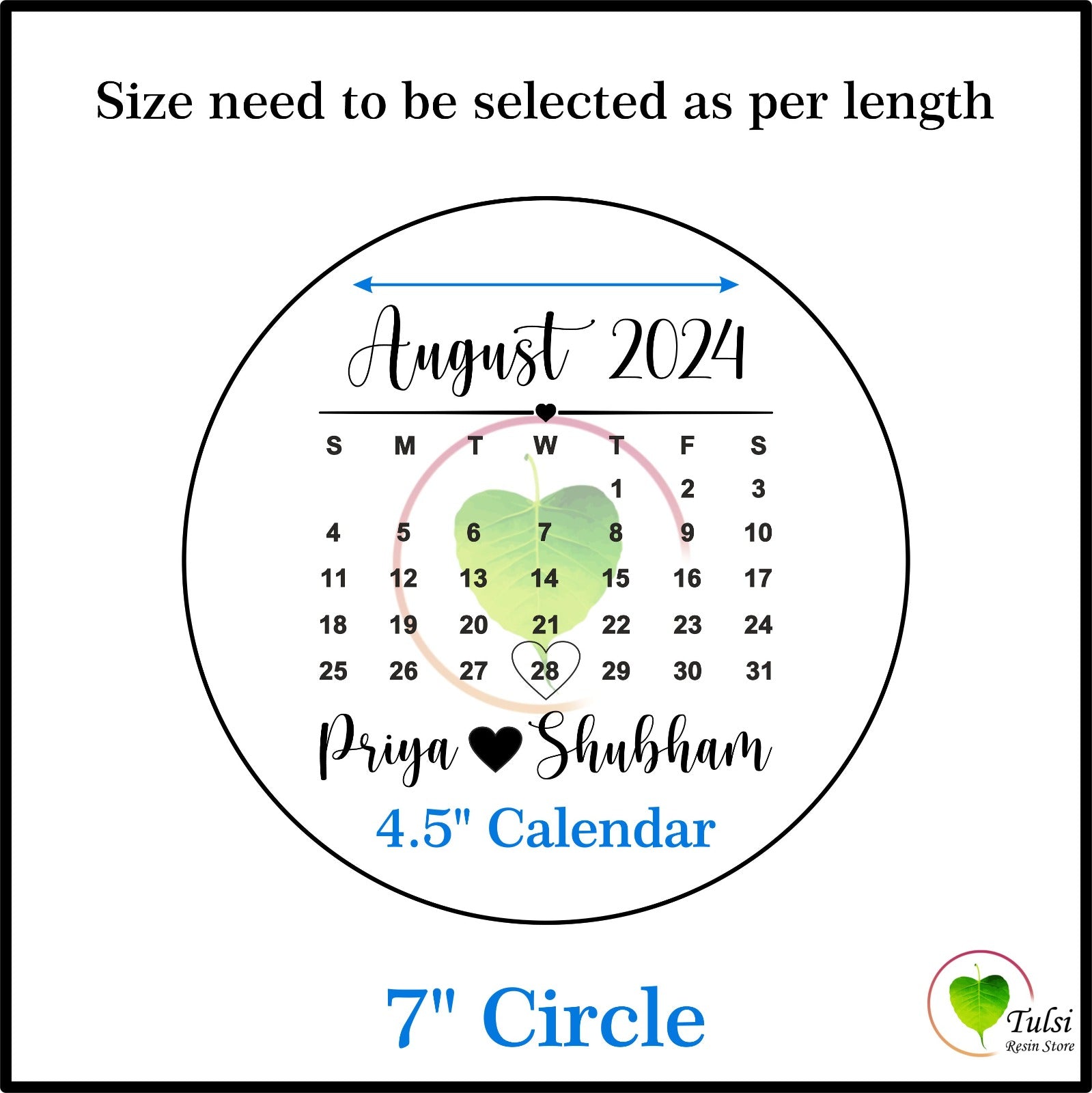 Custom Metal Sticker - Calendar 4.5 Inches Tulsi Resin Store
