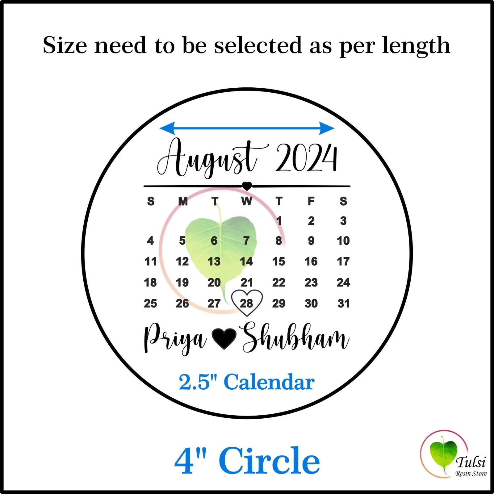 Custom Metal Sticker - Calendar 2.5 Inches Tulsi Resin Store