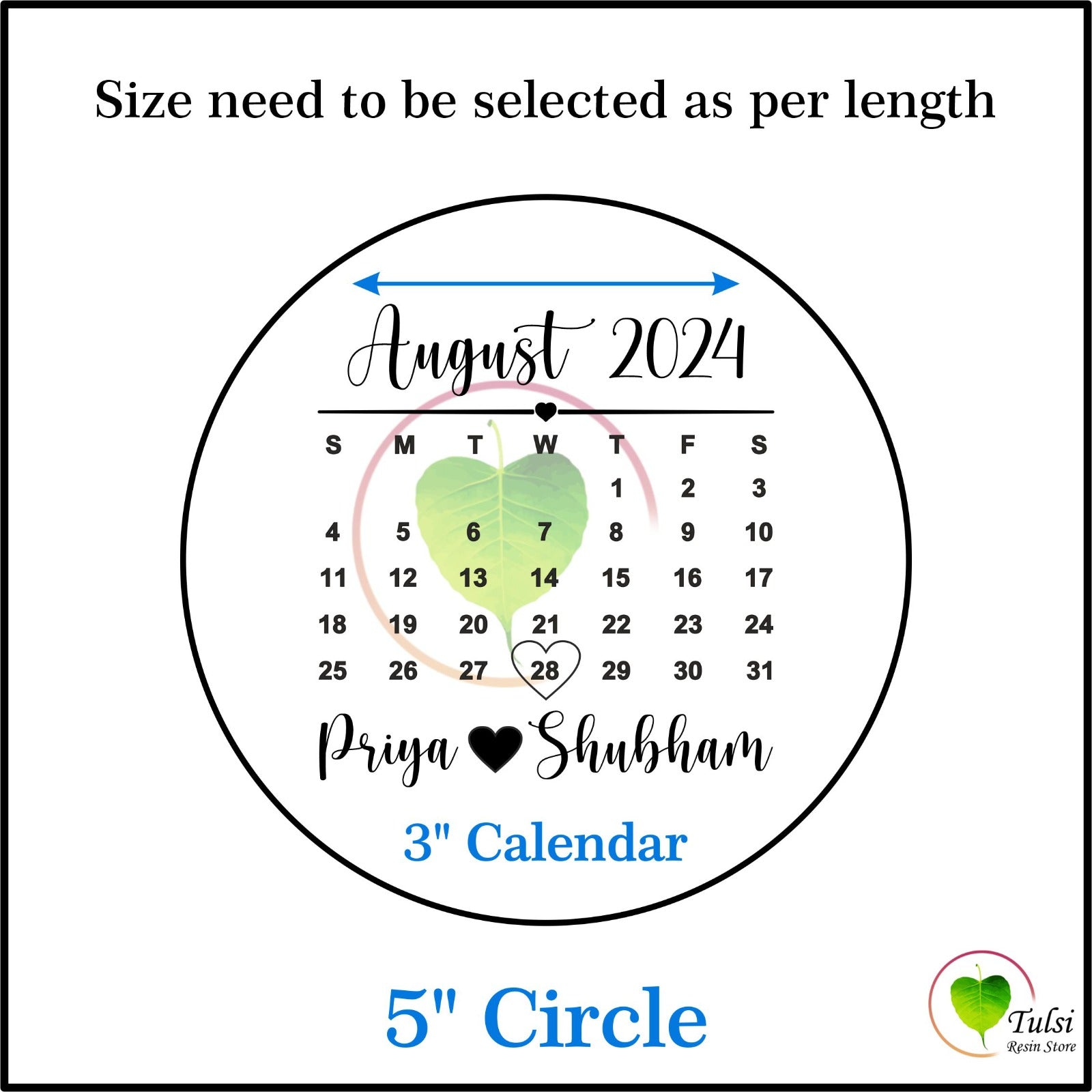 Custom Metal Sticker - Calendar 3 Inches Tulsi Resin Store