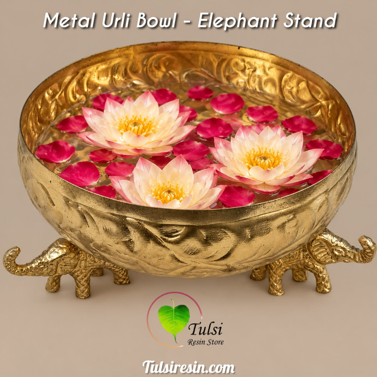 Metal Urli Bowl (A025) - Elephant Stand