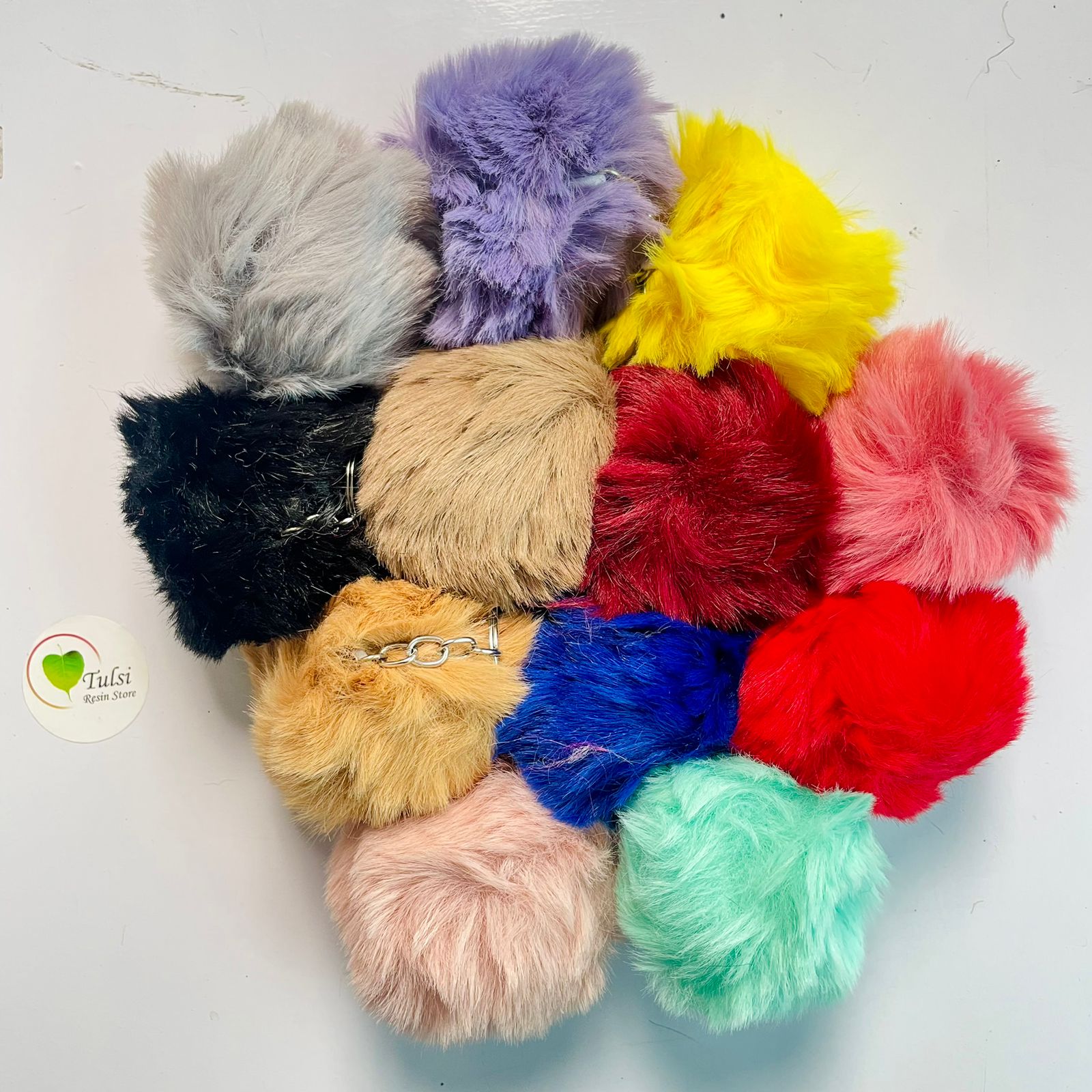 Pom Pom Keychain Set Of 12 Tulsi Resin Store