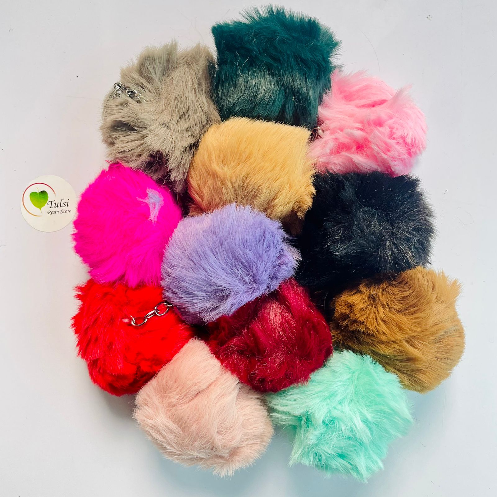 Pom Pom Keychain Set Of 12 Tulsi Resin Store
