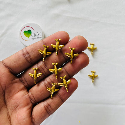 Gold Charm - Aeroplane (2pc) Tulsi Resin Store