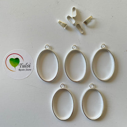 Oval Bazels With Clasp (5 Pc) - Silver - Tulsi Resin Store