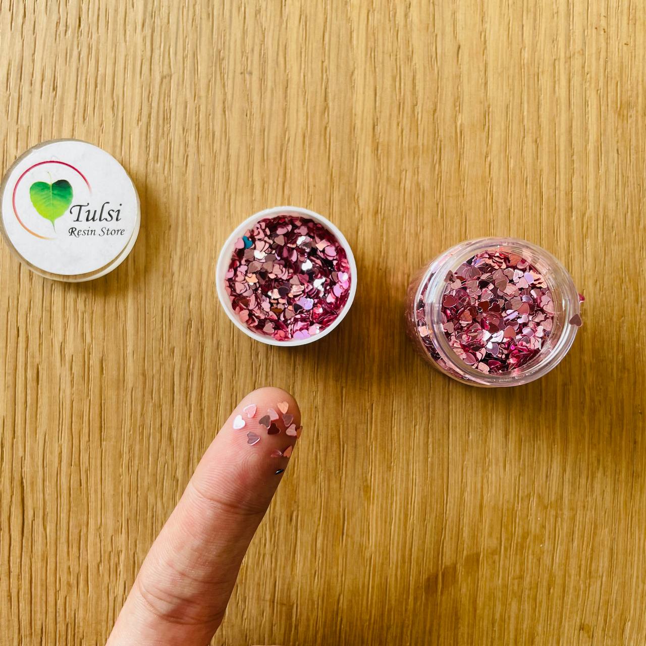 Heart Glitter Chunks Peach Pink Tulsi Resin Store