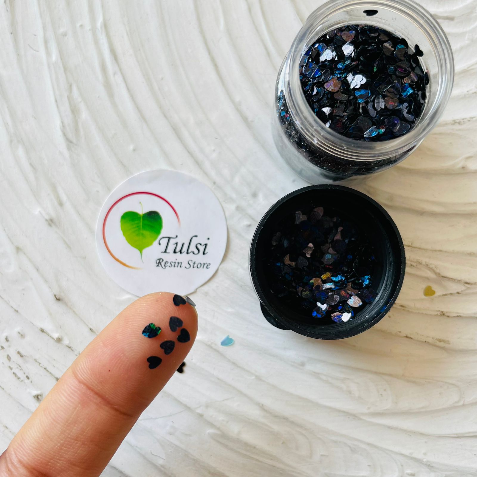 Heart Glitter Chunks Black Tulsi Resin Store