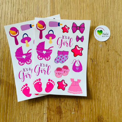 Colourful Sticker Sheet - It's a Girl Tulsi Resin Store