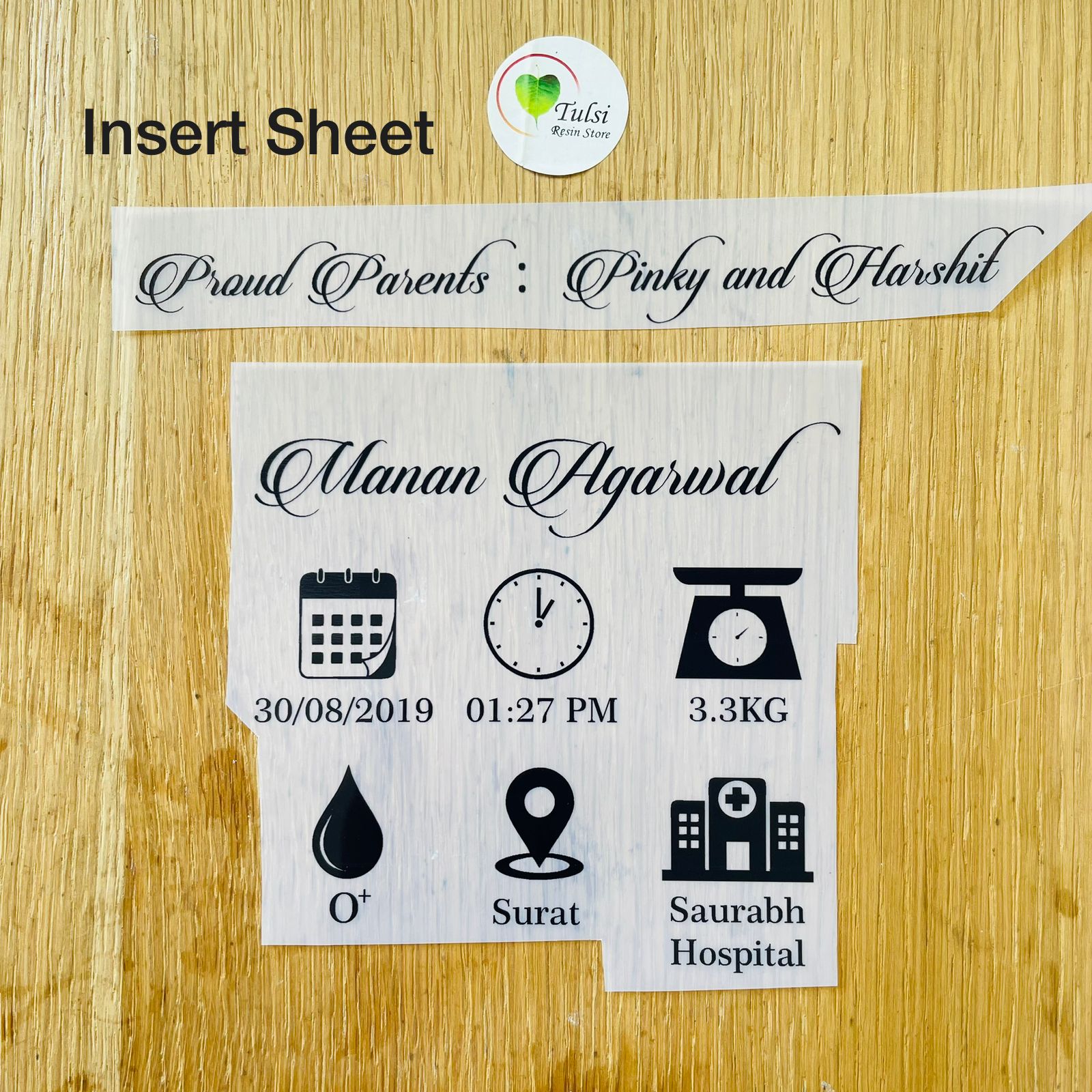 Custom Insert Sheet- New Born | Tulsi Resin