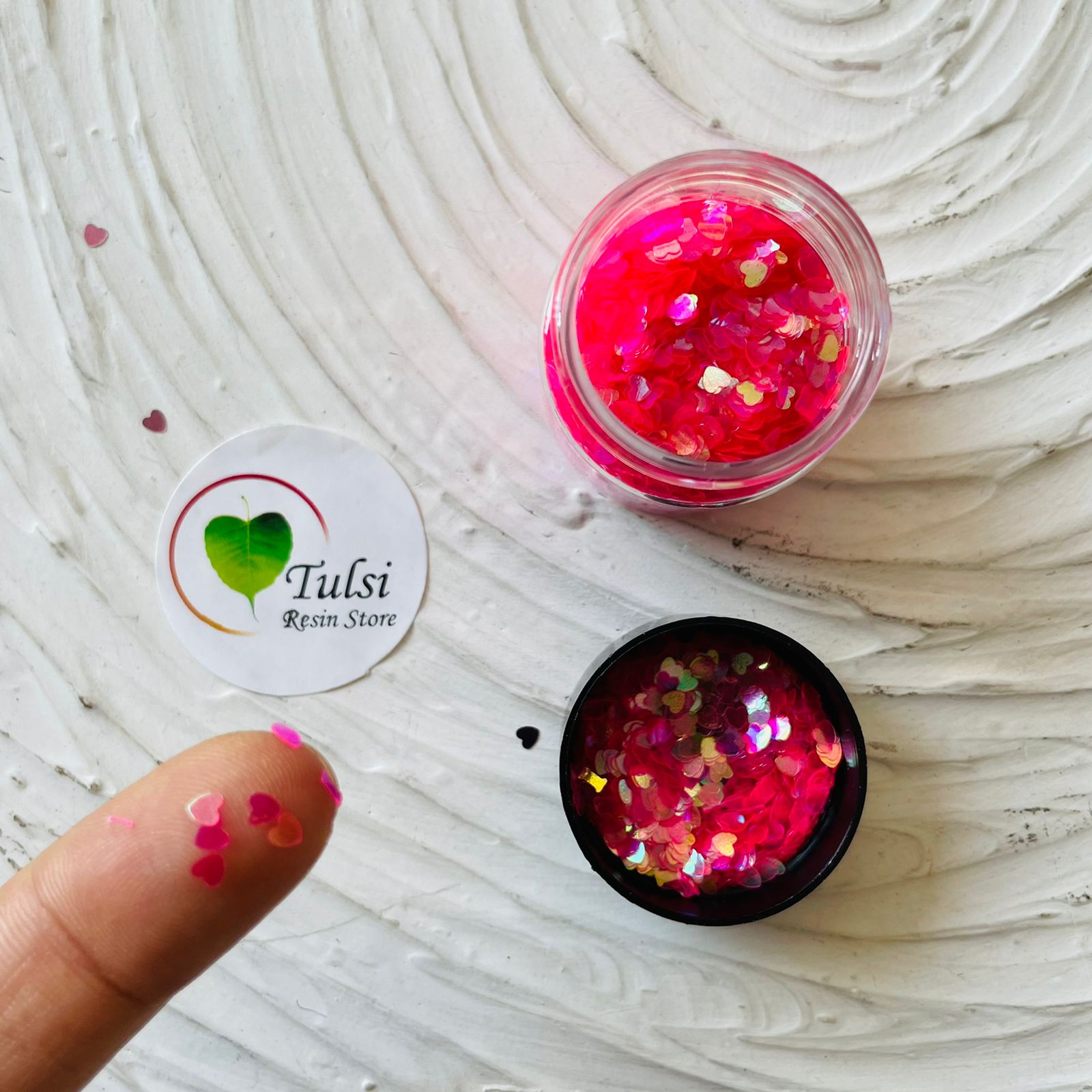 Heart Glitter Chunks Floro Pink Tulsi Resin Store