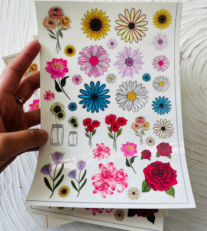 Colourful Flower Sticker Sheet Tulsi Resin Store