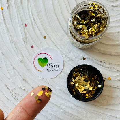 Heart Glitter Chunks Raw Gold Tulsi Resin Store