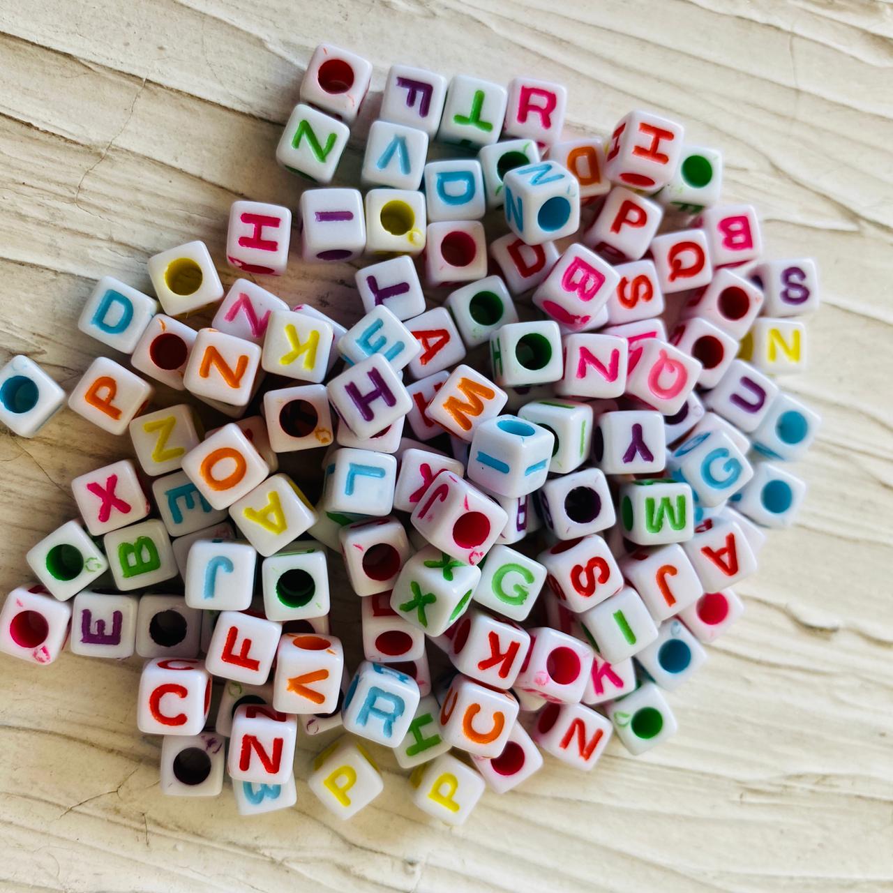 Small Square Alphabet Beads - White - tulsiresin