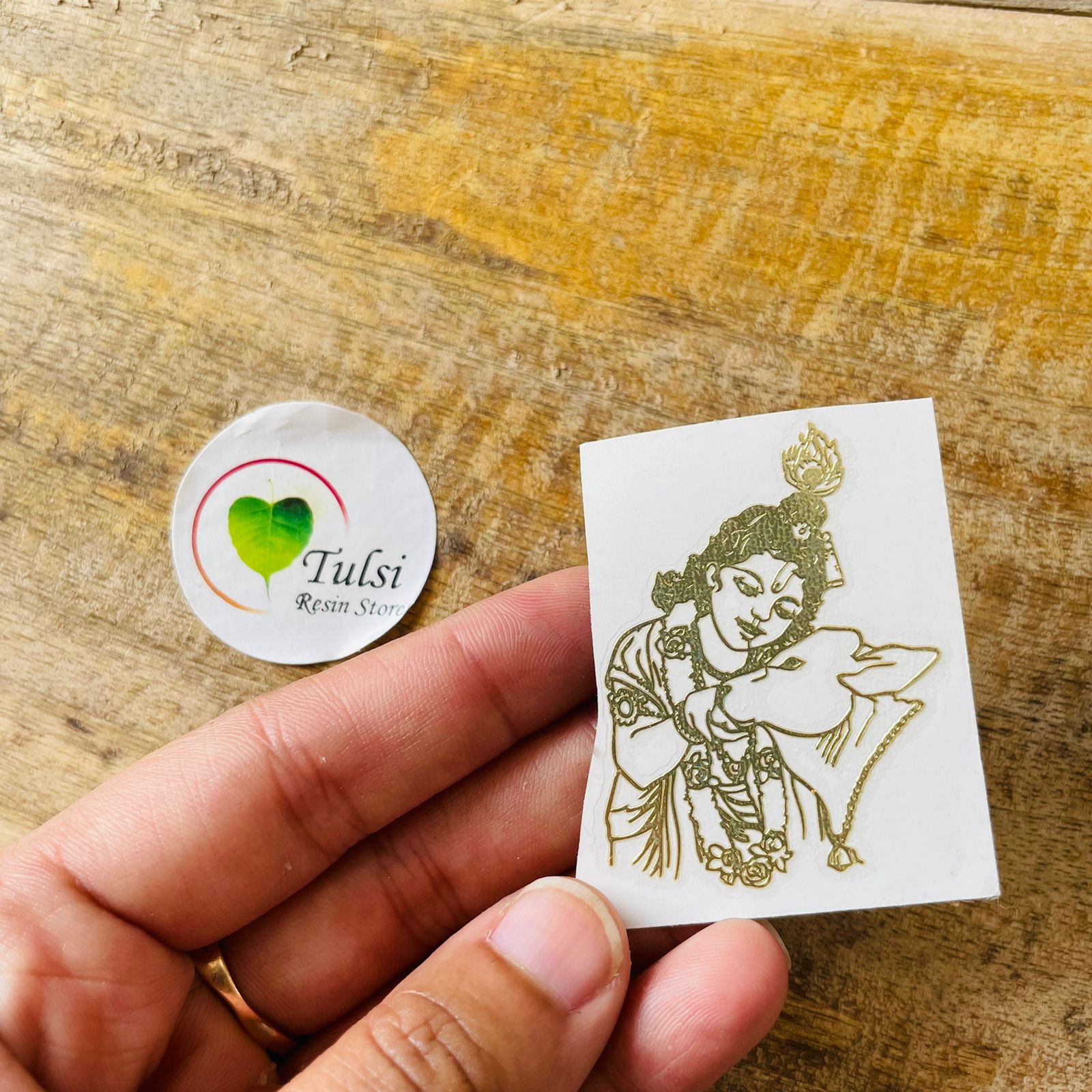 Metal sticker - krishna with cow